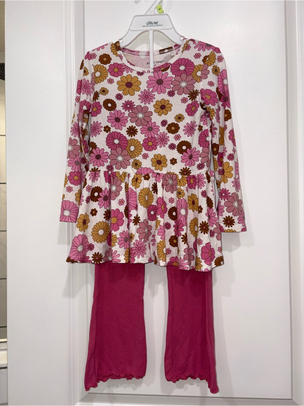 Angel Dear 4T Bamboo Floral Tunic & Flare Leggings Set | Retro Cottagecore